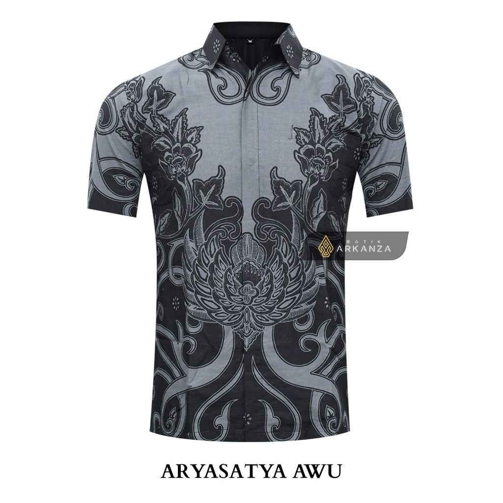 BATIK ARKANZA Motif ARYASATYA AWU Hem Atasan Kemeja Baju Batik Pria Cowok Laki Laki Slimfit Full Lapis Furing Lengan Panjang Lengan Pendek Original Asli Gudang Batik Arkanza