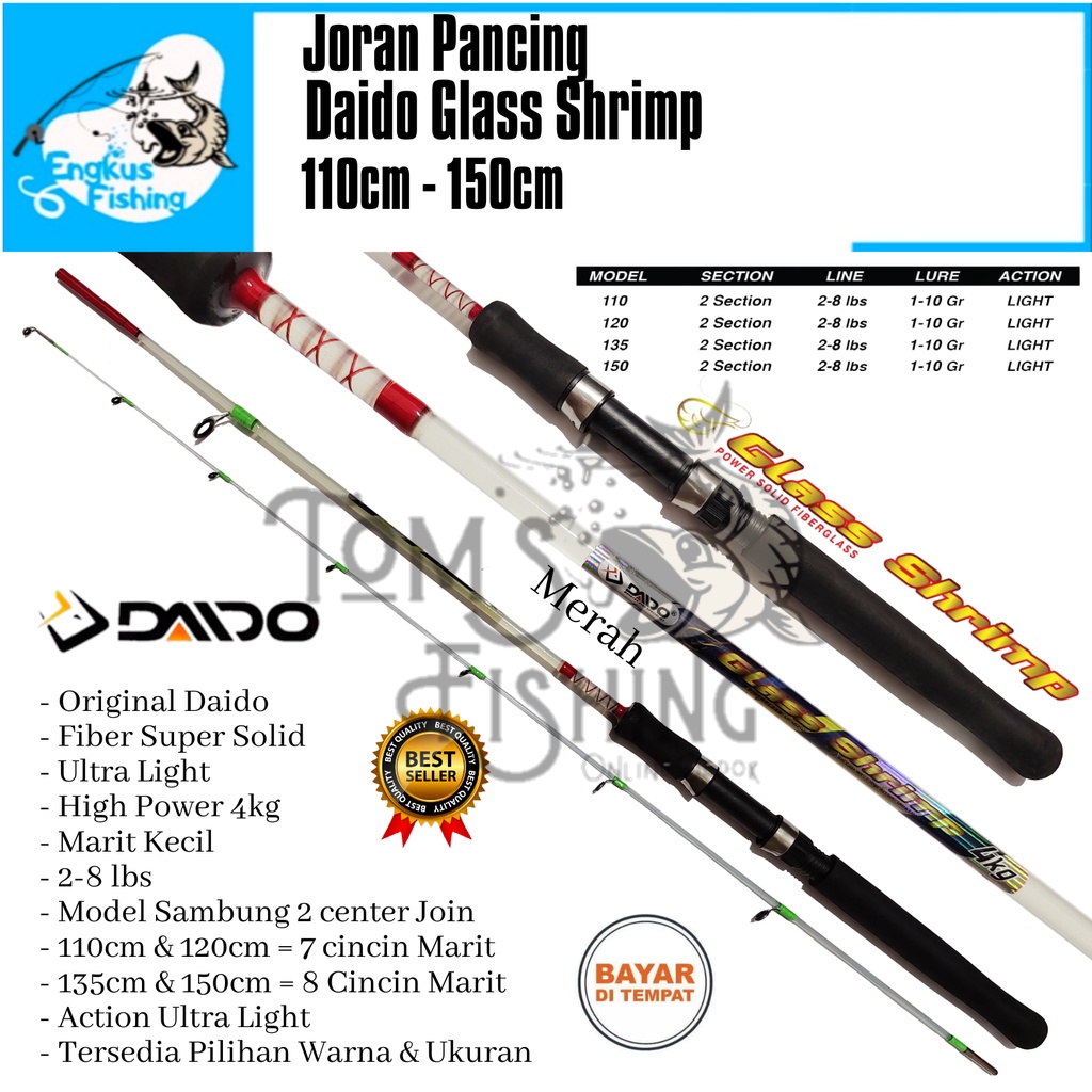Joran Pancing UL Daido Glass Shrimp 110cm - 150cm (2-8lbs) Ultra Light Murah - Engkus Fishing