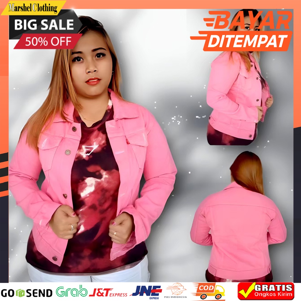 𝐩Ⓙв - Jaket Jeans Denim Warna Pink Tua Premium Wanita All Size Jumbo Oversize / Jaket Biondy Denim J
