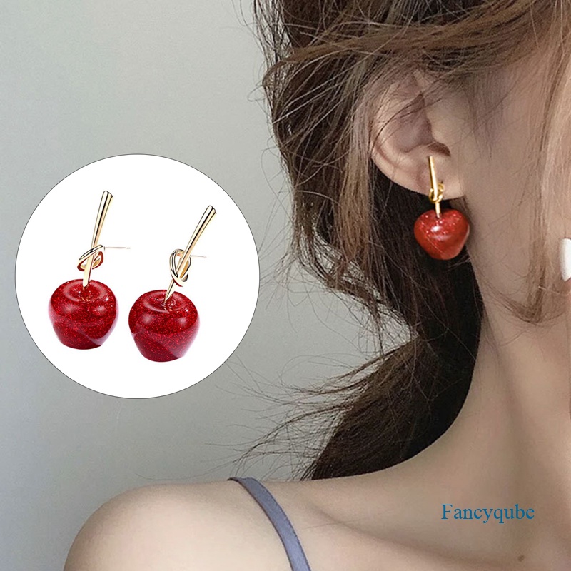 Korea Jarum Merah Cherry Anting Apel Anting Gadis Jantung Anting Kepribadian Hutan Buah Anting