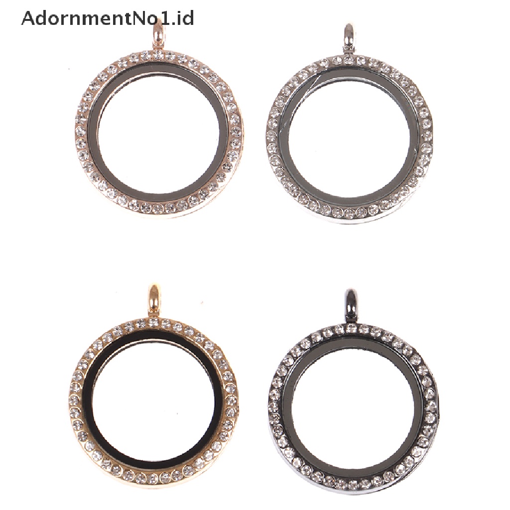 [AdornmentNo1] Berlian Imitasi Bulat Floag Memory Locket Necklace Round Living Glass Pendantets [ID]