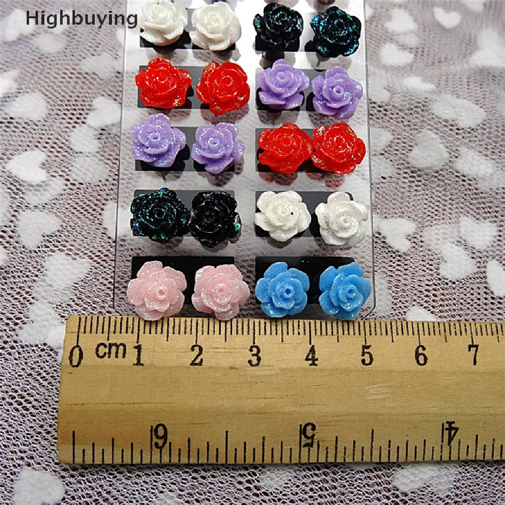 Hbid 12pasang Anting Tusuk Mystic Mawar Warna Campur Anting Bunga Grosir Glory