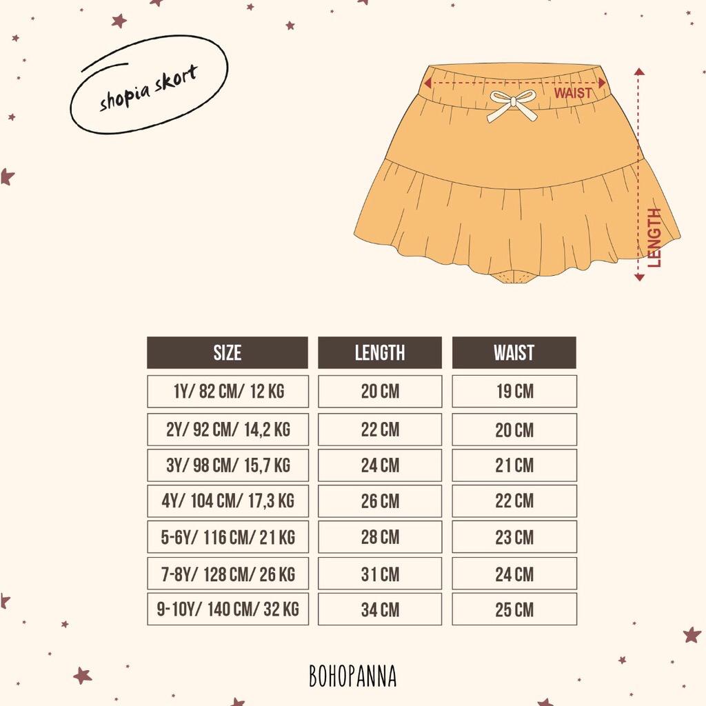 BOHOPANNA SHOPIA SKORT ROK PENDEK ANAK BOHO BABY ROK FASHION ANAK PEREMPUAN 1 - 10 TAHUN