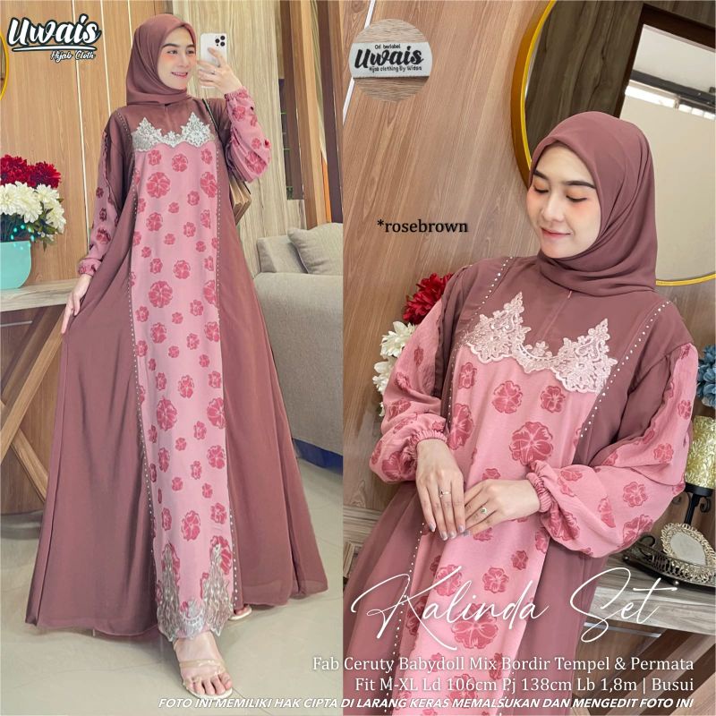 kalinda set gamis terbaru original uwais berlabel