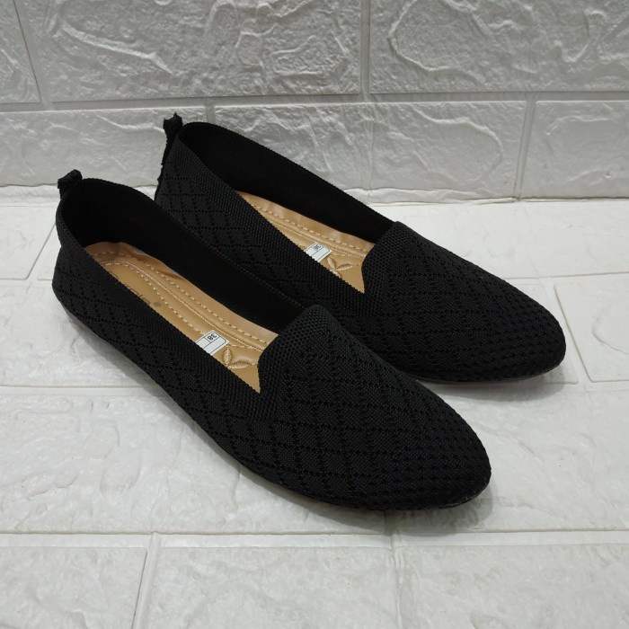 Flatshoes SEPATU SLIP ON PURPLE FLAT SHOES WANITA FASHION BAHAN RAJUT CASUAL - Hitam, 38(P0Q8) Sepat