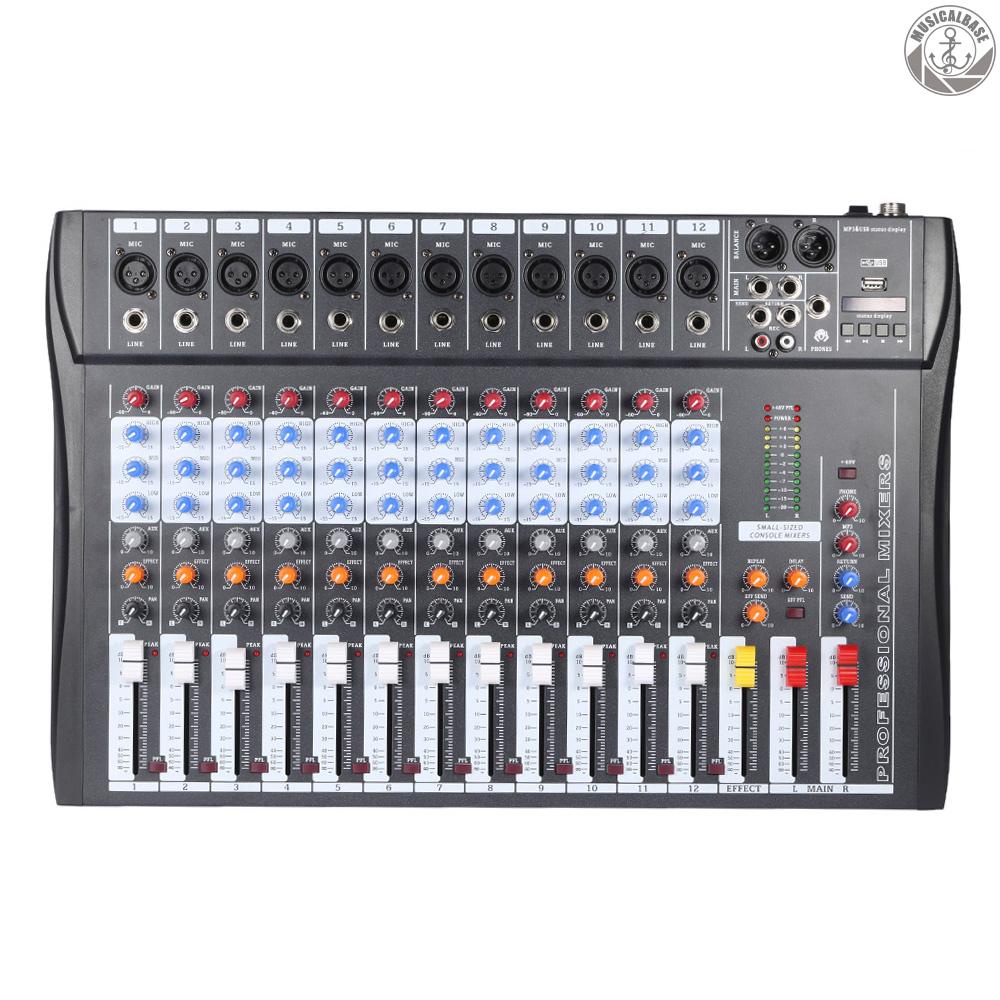 [Tersedia] 120s-usb 12channel Mic Line Audio Mixer Pencampuran Konsol Wireless BT Koneksi USB XLR Input 3-band EQ 48V Phantom Power Dengan Adaptor Daya