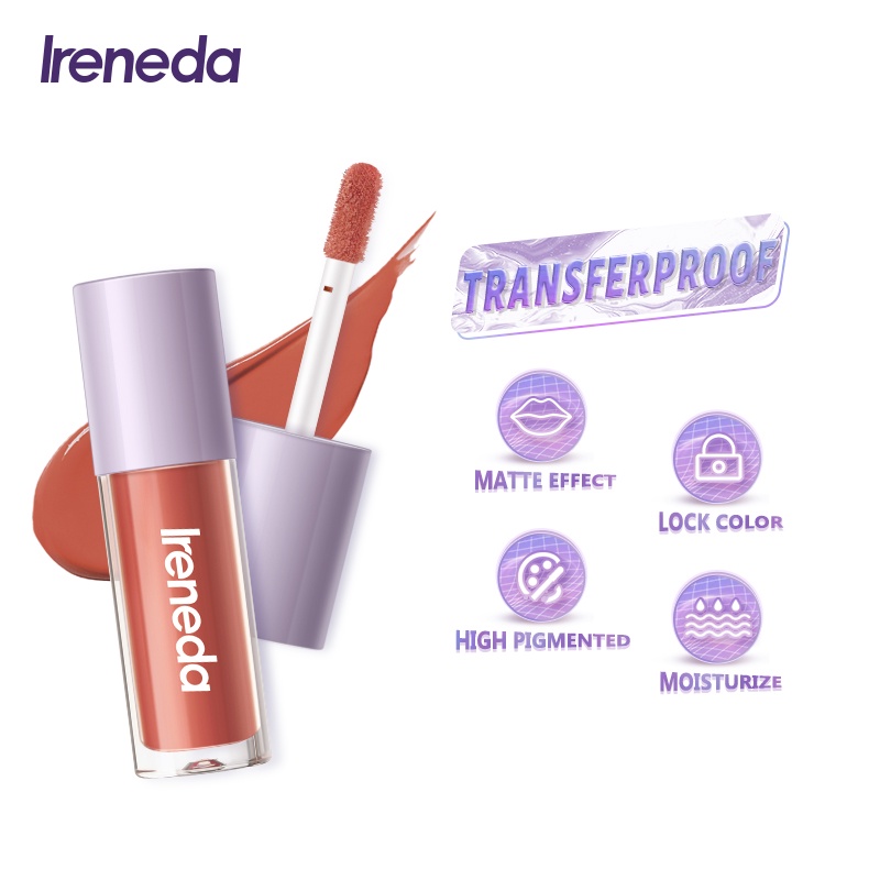 IRENEDA Matte Liquid Lipstick Waterproof Lembut Tahan Lama Pelembab Pigmentasi IR03 [Emperor]