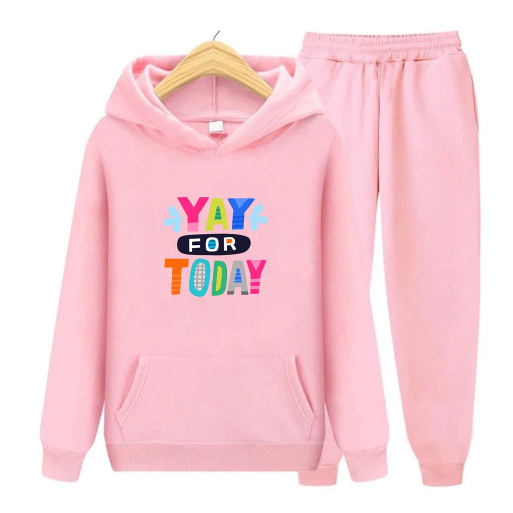 Setelan Sweater anak YAY FOR TODAY /Baju Sweater Hoodie Anak
