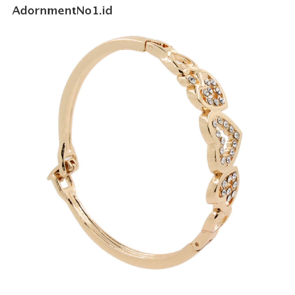 [AdornmentNo1] Hot Fashion Wanita Lady Lapis Emas Kristal Cuff Bangle Cinta Hati Pesona Gelang [ID]