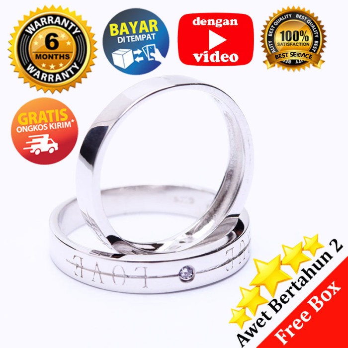 RC 026- Cincin Couple Perak Sterling 925 Emas Putih ASLI Korea-Garansi