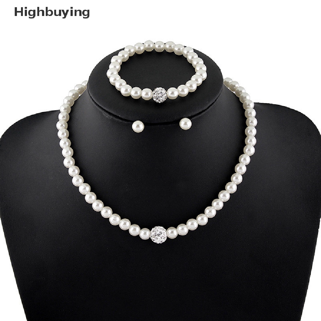 Hbid Set Perhiasan Mutiara Fashion Bola Mutiara Kalung Anting Gelang Set Glory