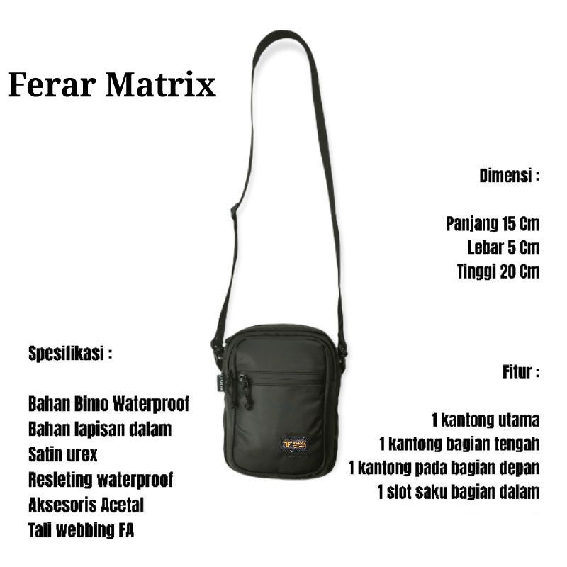 Tas anti air mini pria wanita Ferar Matrix/slingbag Tas selempang