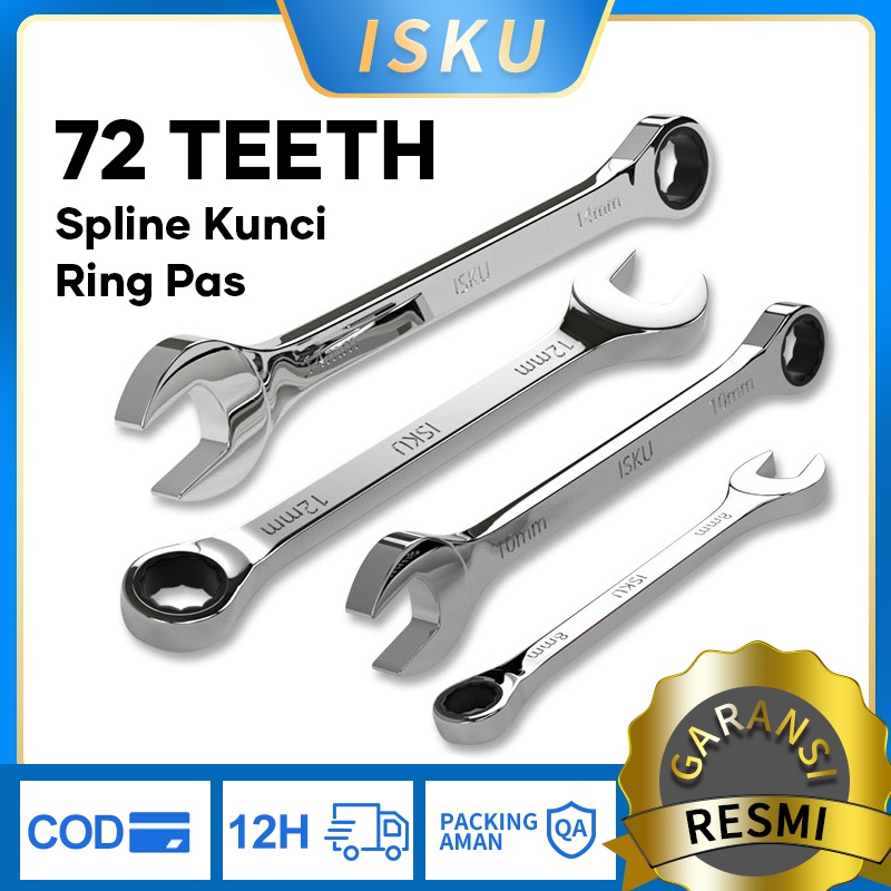 ISKU Kunci Ring Pas Set Ratchet 8/10/12/13/14/17/18/19 mm Kunci Spanner Combination Wrench 8-24 mm Ringpas Combination Spanner Bisa COD