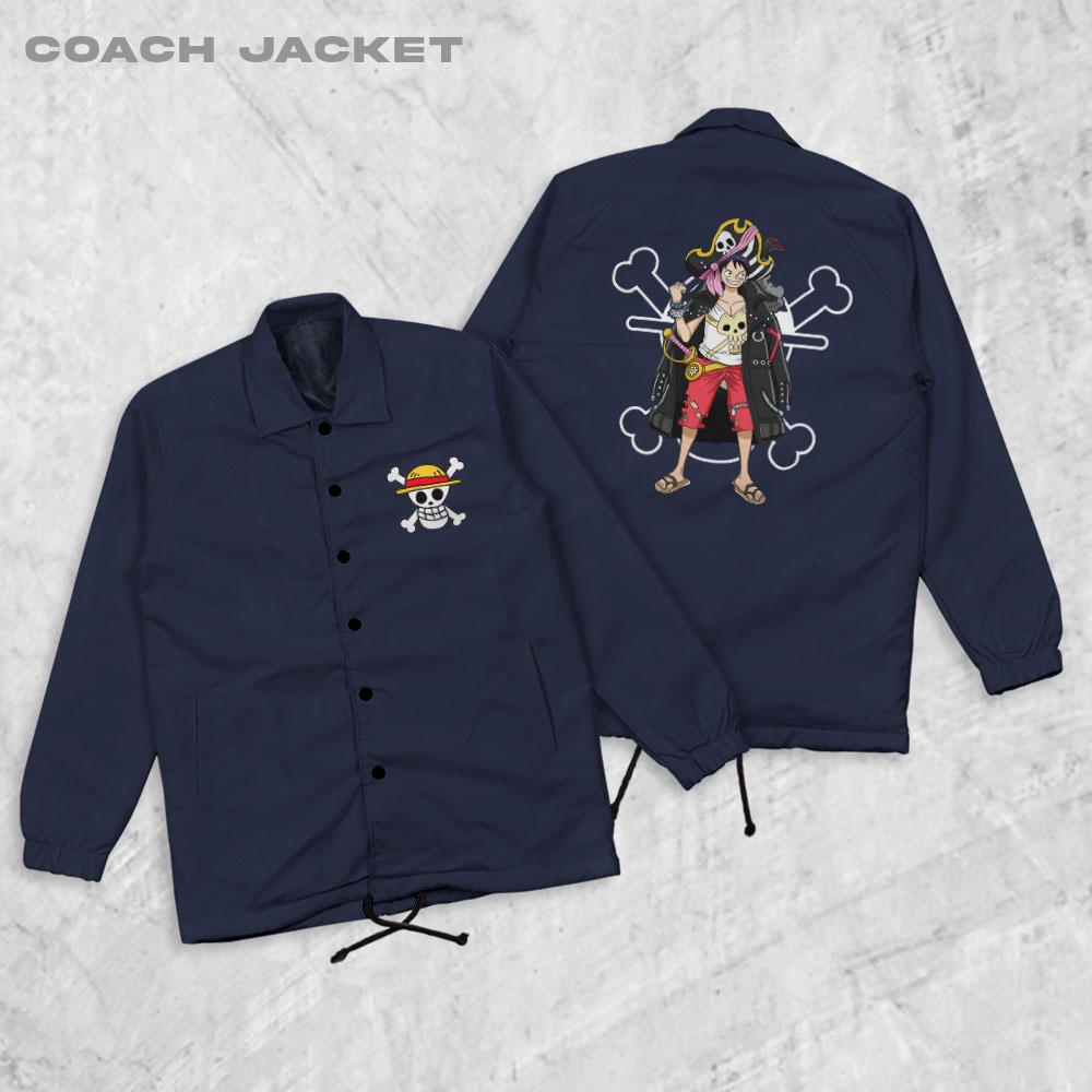 HIPNOP One Piece Luffy Red Coach Jaket Polos Pria Jaket Parasut Unisex