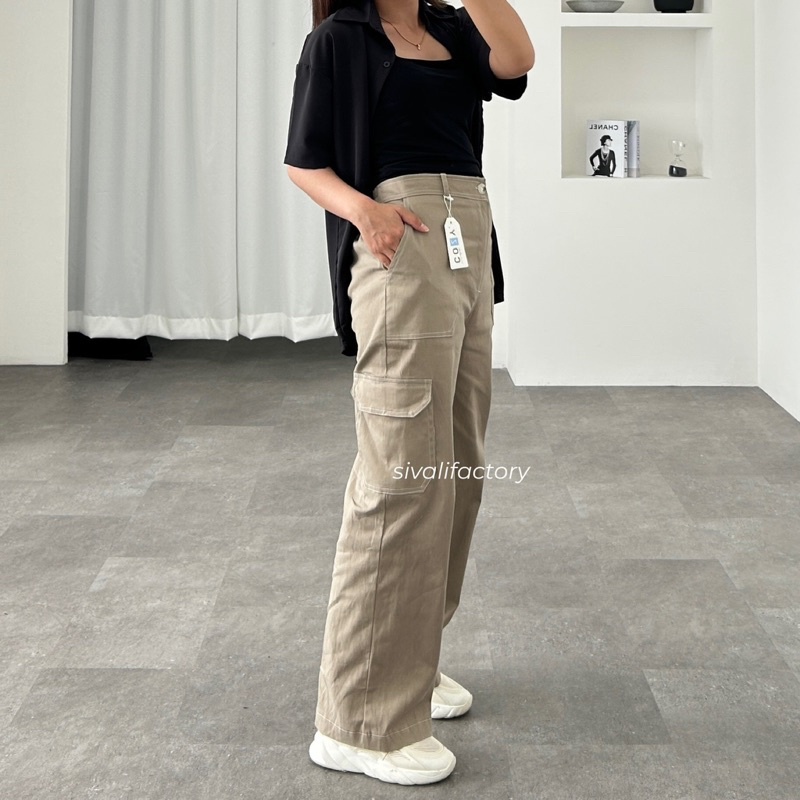 SIVALI Sydney Cargo Pants - Highwaist Loose Cargo - Celana Kargo Wanita - Baggy Pants