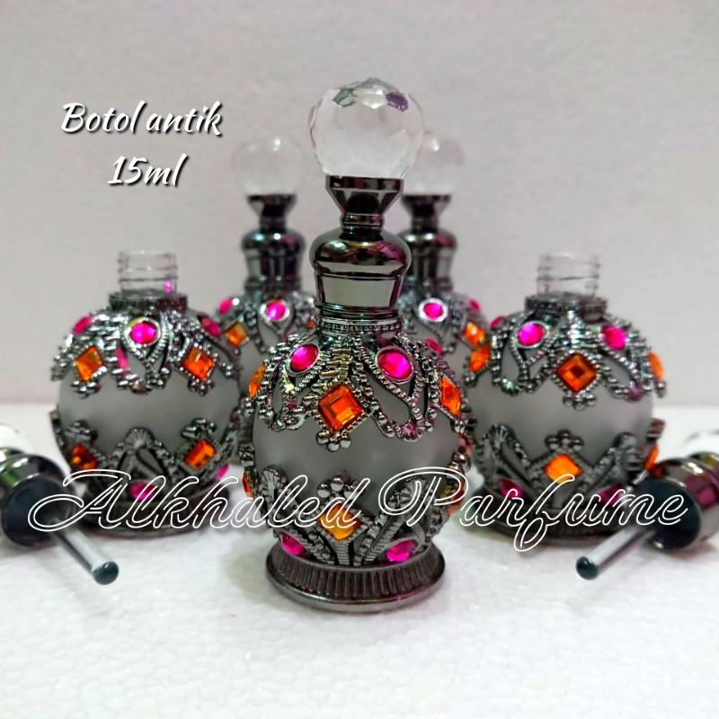 Botol Antik Dan Mewah/ Botol parfum Antik Elegan Arab saudi Warna Black silver 15ml