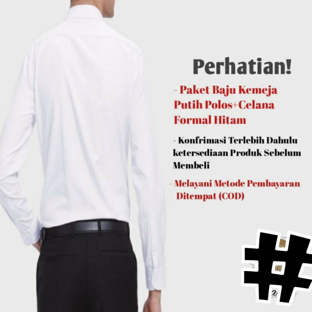 Setelan Kemeja dan Celana Kantor Set Hem Putih Polos dan Celana Formal Pria Slimfit Warna Hitam Abu Silver