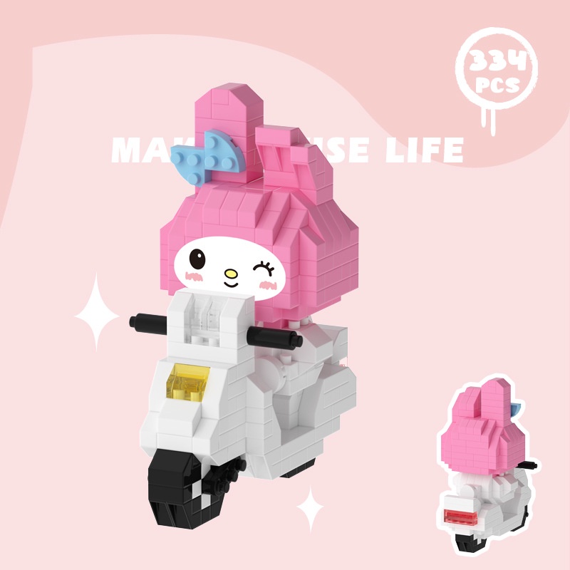 Mainan Balok Susun Bersepeda kuromi Mainan Anak Mainan Edukasi DIY 3DPuzzle Nano Block