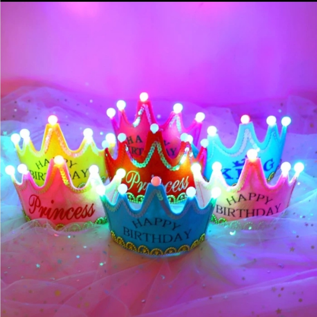 

bando mahkota hbd ultah lampu led atau pompom polos satuan