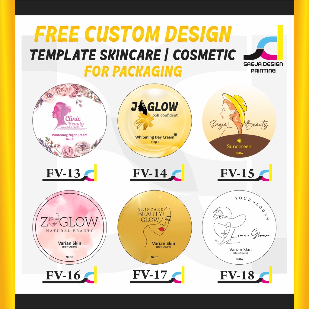 

Free Design Custom Stiker Skincare, Cosmetic, Bahan Vinyl Glossy + Laminasi Glossy Waterproof