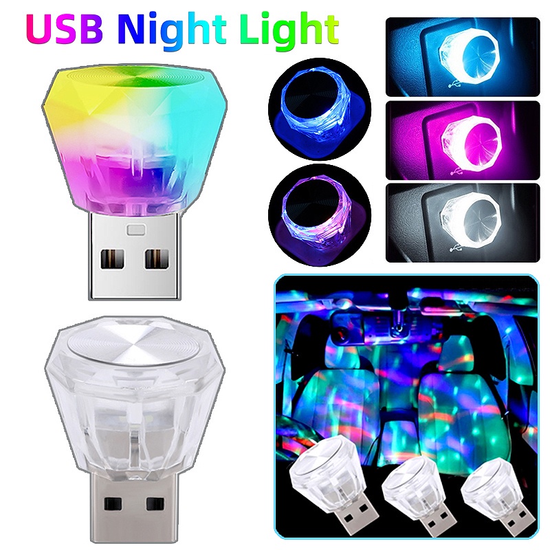 Lampu Pesta Auto DJ Efek Panggung Karaoke Suasana Lampu Romantis USB Lampu Malam Nirkabel Portable Dekorasi Interior Mobil Cahaya LED Warna-Warni