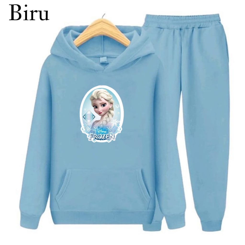 Hzl_outfit Setelan Sweater Hoodie Frozen Anak Perempuan S.M.XL