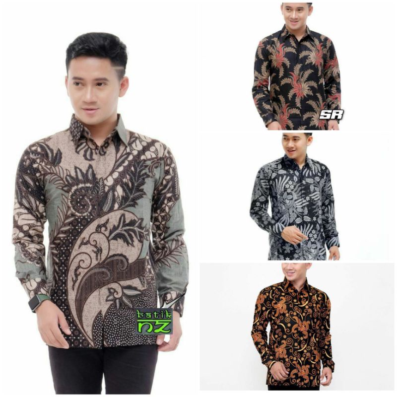 Kemeja Batik Pria Motif Salju Sogan Lengan Panjang