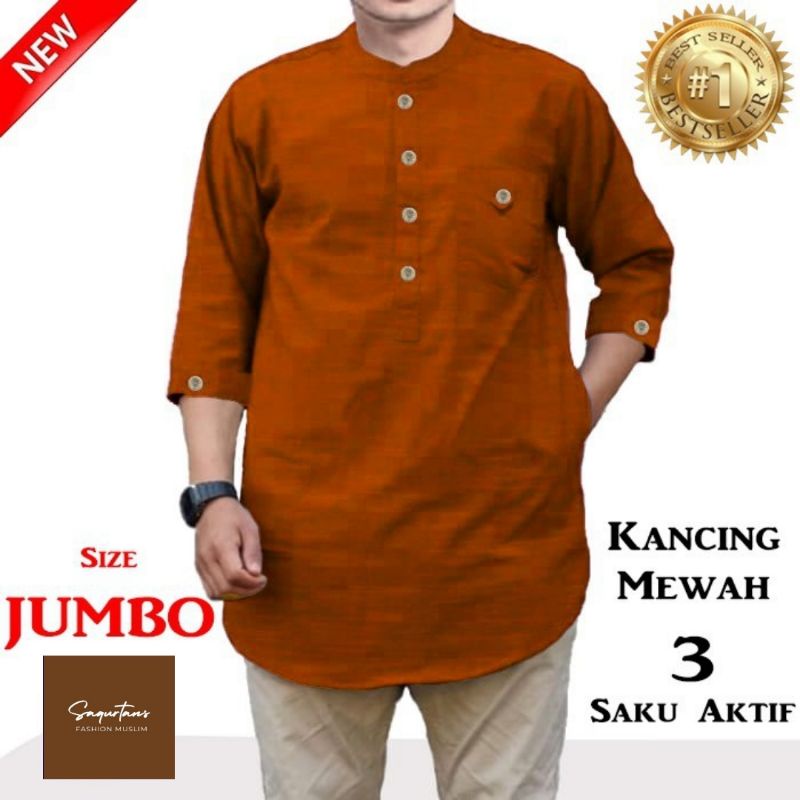BESTPROMO Baju Koko Qurta Muslim Trikhan JUMBO Pria Kancing Mewah