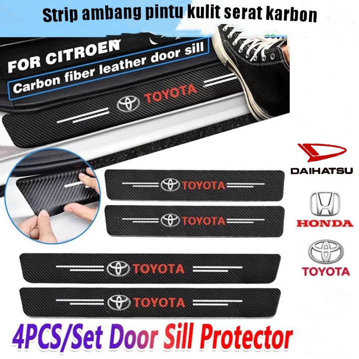 4Pcs Sticker Pelindung Sill Plate / Stiker Pelindung Pijakan Lantai Pintu Mobil / Universal Carbon Fiber Car Door Step Sill Plate Mobil Sticker