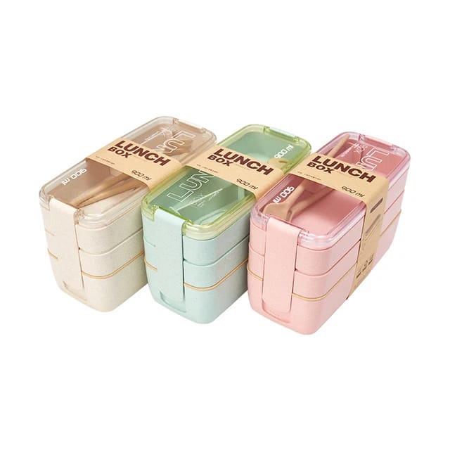 kotak makan lunch box set 3 tingkat kotak bekal makan transparant BPA free 900 ml