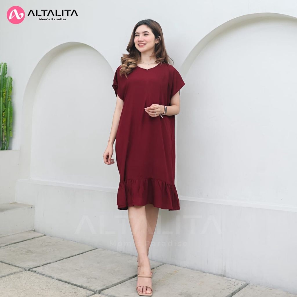 Altalita - Daster Polos Busui Resleting Depan Jumbo LD 120 | Daster Rayon Polos Busui Panjang Selutut | Daster Viral Ruffle Busui Polos Bahan Rayon Premium