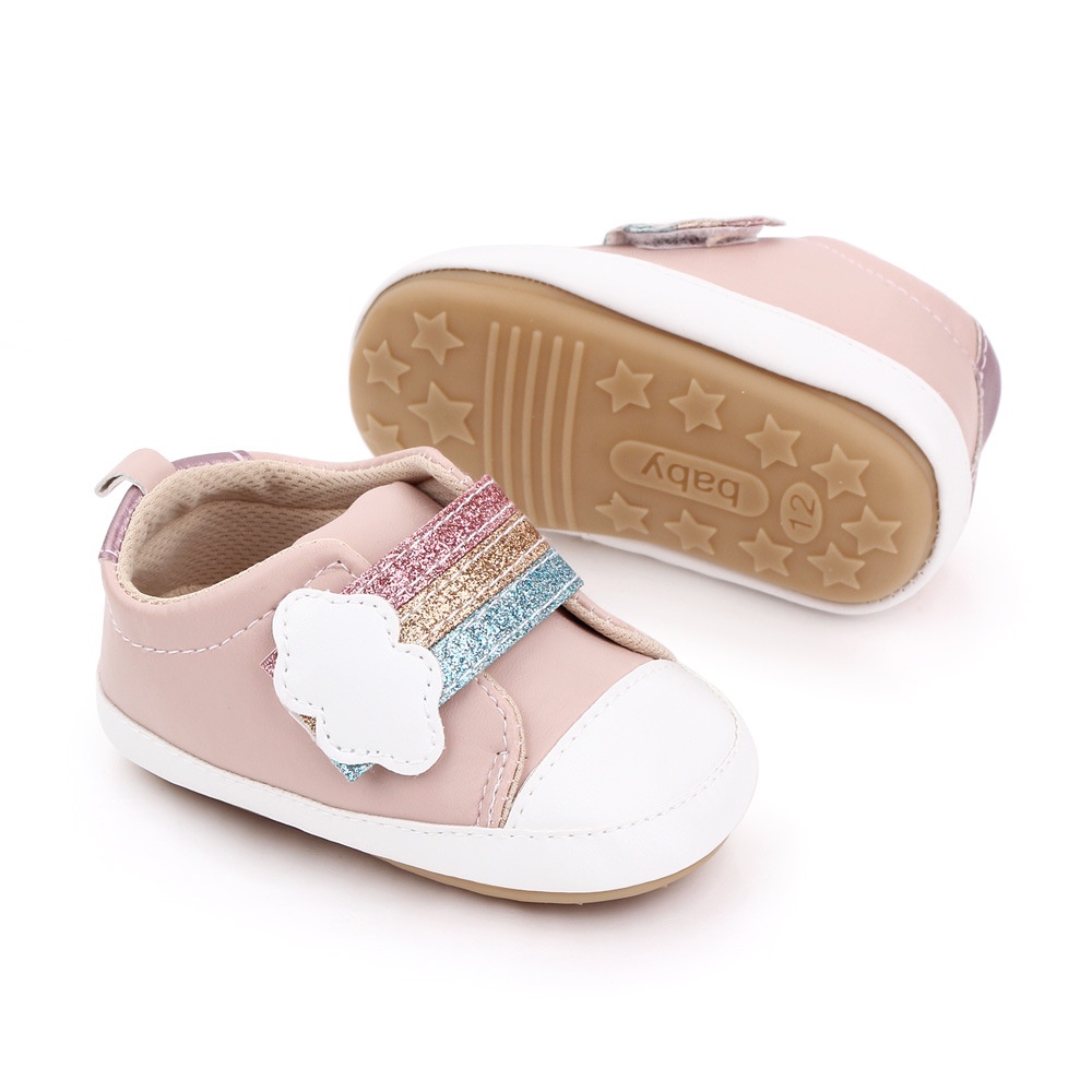 Sepatu Anak Perempuan IMPORT Tapak Karet Sneakers Bayi Cewek Impor Motif Pelangi Rainbow Shoes