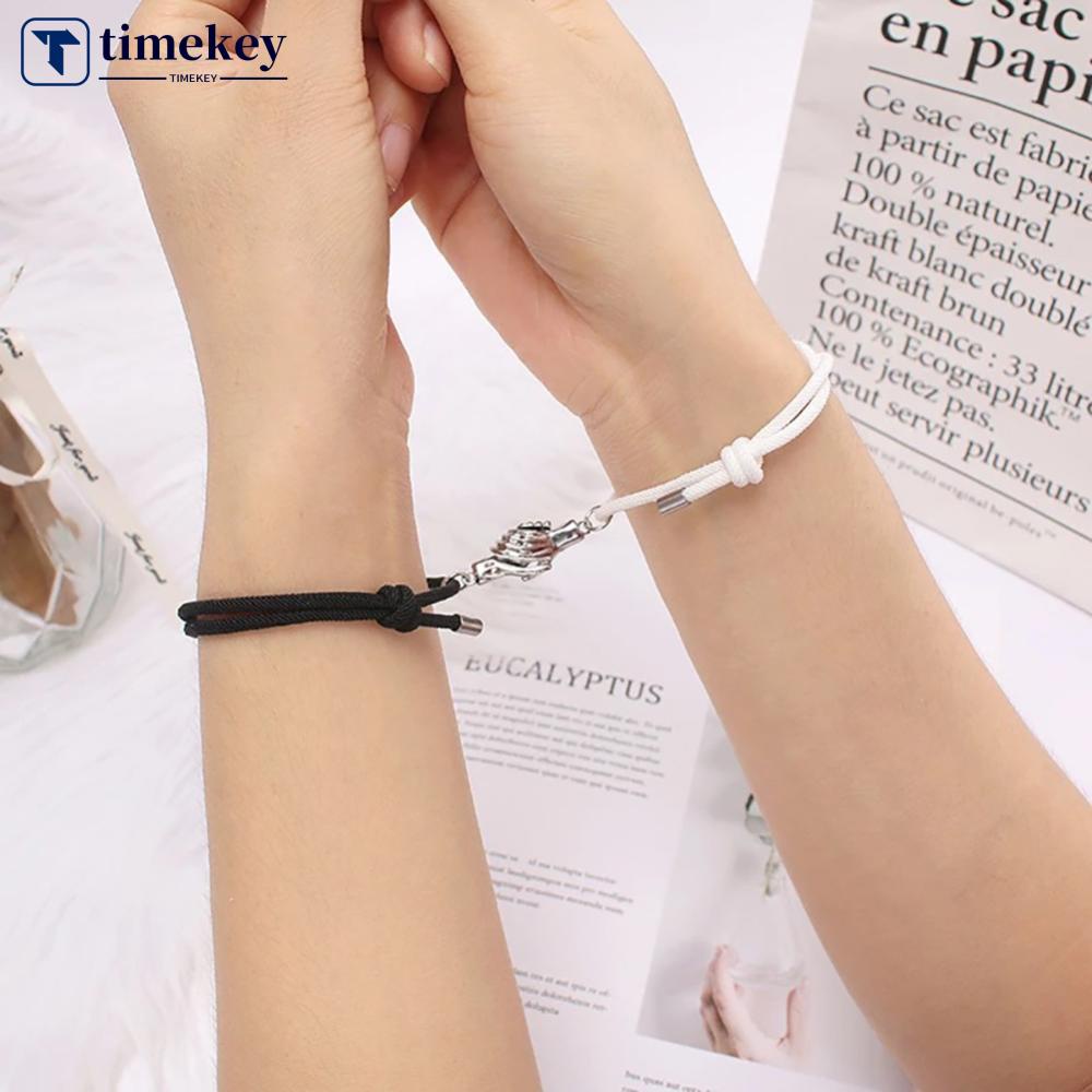 Timekey Fashion Adjustable Palm Magnetic Couple Bracelets Untuk Kekasih Persahabatan Gelang Tali Kepang Handmade Rajutan Wanita Pria Perhiasan H4V7