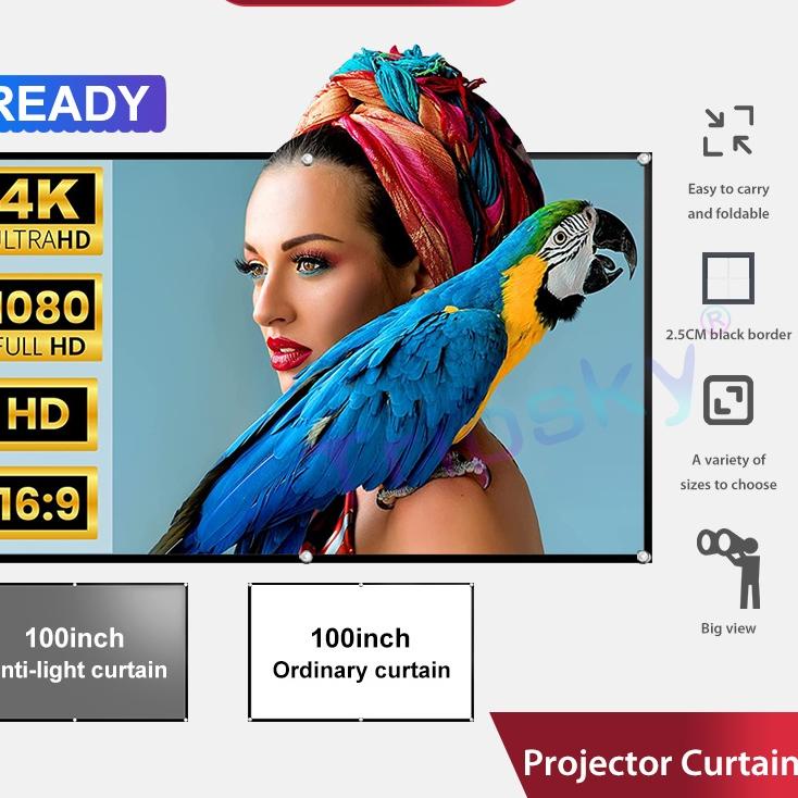 Hemat Terbatas Tripsky NEW Layar Dinding Proyektor Tahan Cahaya Layar Dinding Proyektor 100 Inch Rol