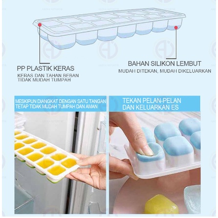 Cetakan Tempat Es Batu 14 Kotak Ice Cube Tray Silicone Cetakan Es Plastik Cetakan Es Batu Balok Coklat Jelly Warna Warni Dengan Tutup