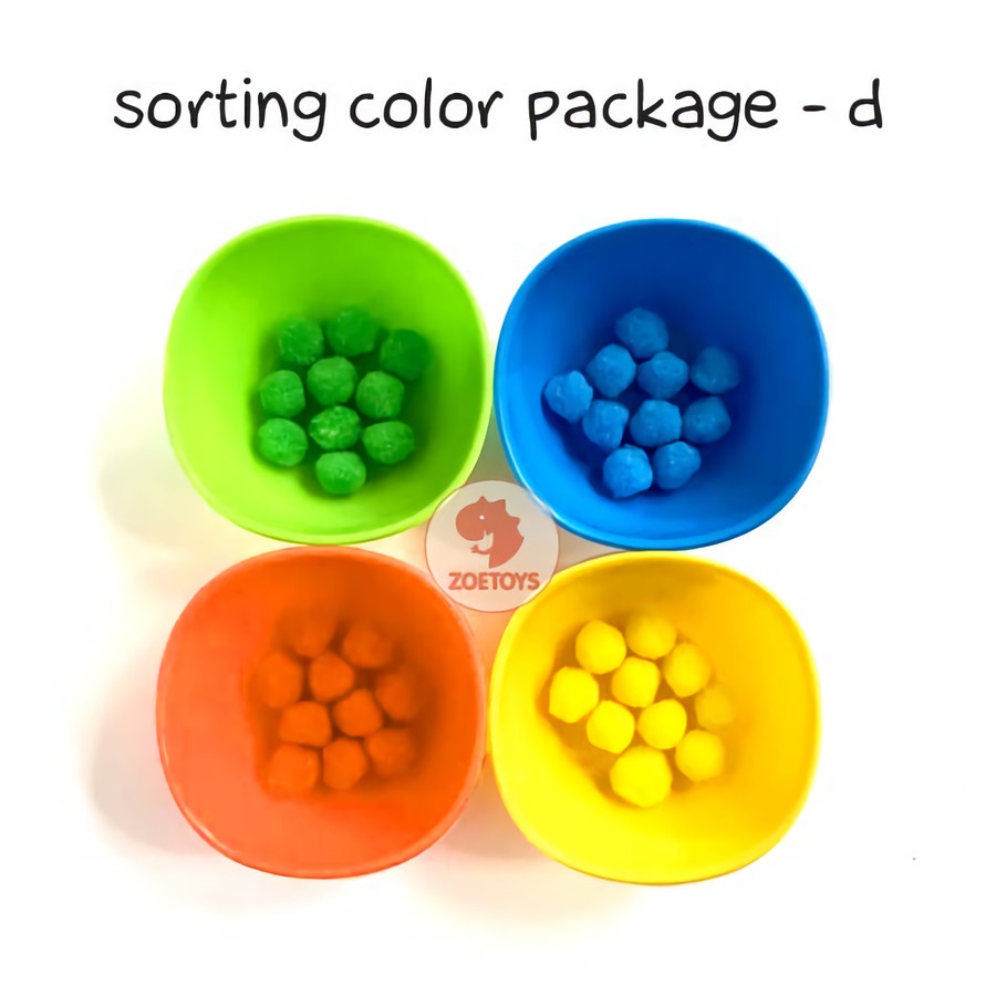 Zoetoys Paket Hemat Motorik Sorting Color Package |  Paket Montessori Mangkok Memisahkan Sorting Warna Pompom Kancing Tweezer Bowl Set