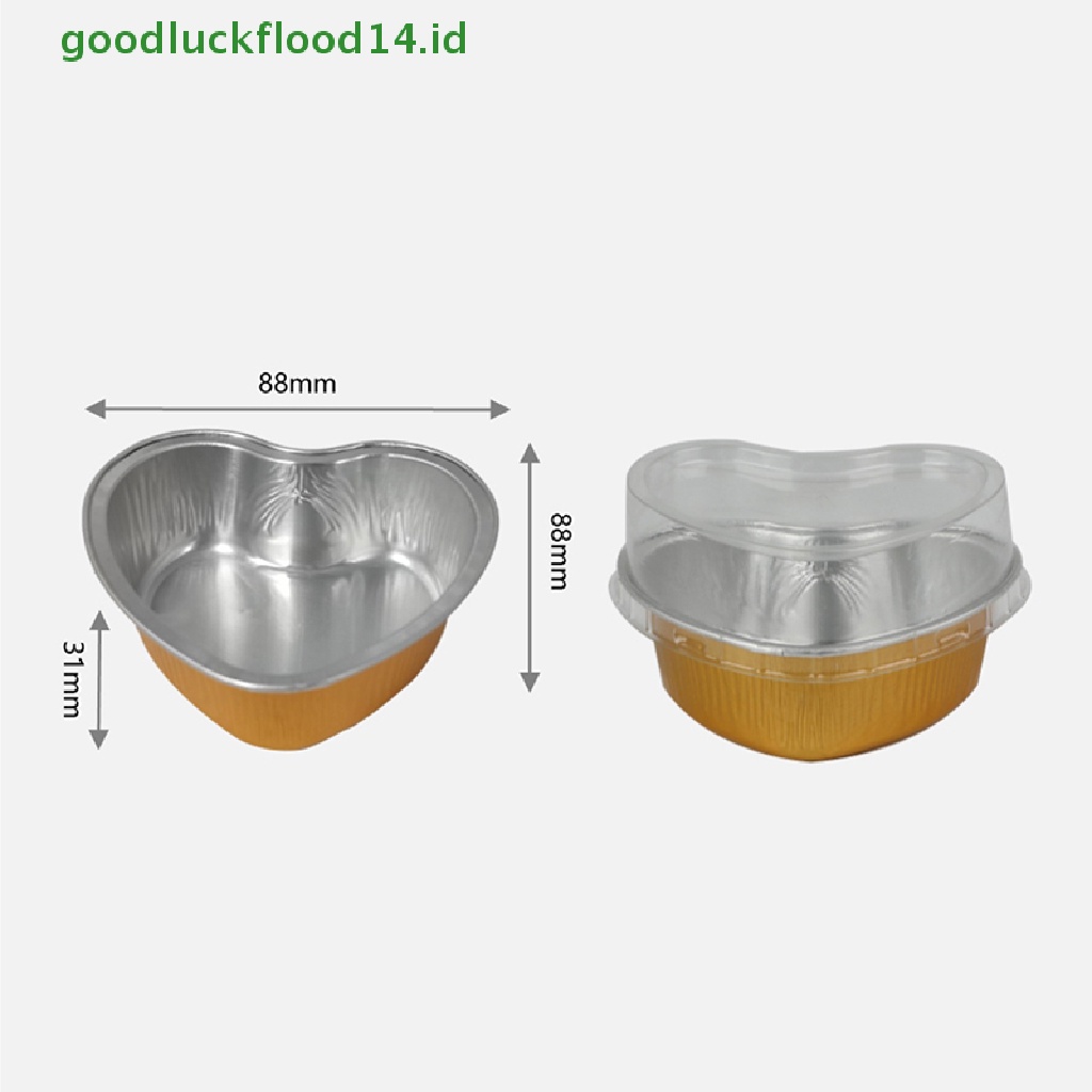 [GOOGFOUR] 10pcs Loyang Kue Aluminium Foil Bentuk Hati Cupcake Cup Dengan Tutup 3.4 Ons [TOP]