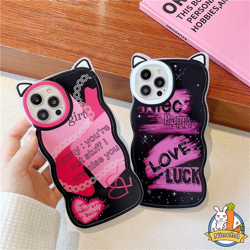 IPHONE Casing Kompatibel Untuk Iphone14 13 12 11 Pro Max X Xr Xs Max8 7 6 6s Plus SE Keren Lukisan Graffiti Telinga Kucing Shockproof Phone Case Silikon Anti-drop Soft Case Cover Pelindung