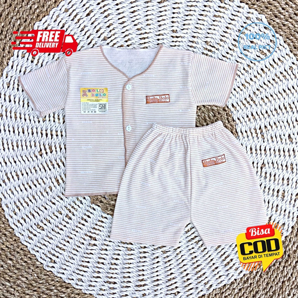 SALE 7.7 Serian Coklat Susu - 3 Stel Setelan Baju Bayi Tangan Pendek Celana Pendek Bayi 0 sd 3 Bulan COKLAT SUSU SERIES merk SNI Bolo - Bolo