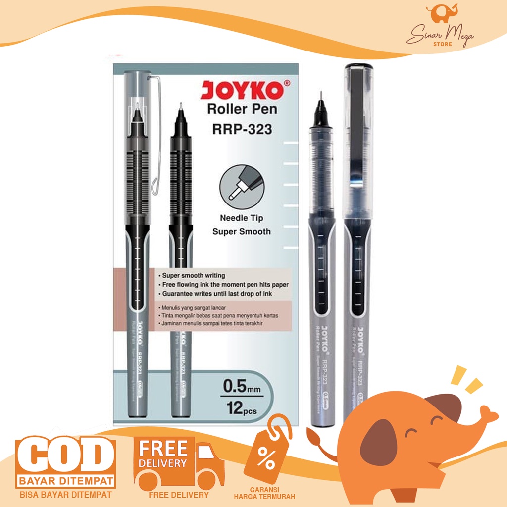 

Joyko Pulpen Roller Pen Gel Ink RRP-323 Black 0.5mm Super Smooth Needle Tip Murah Berkualitas