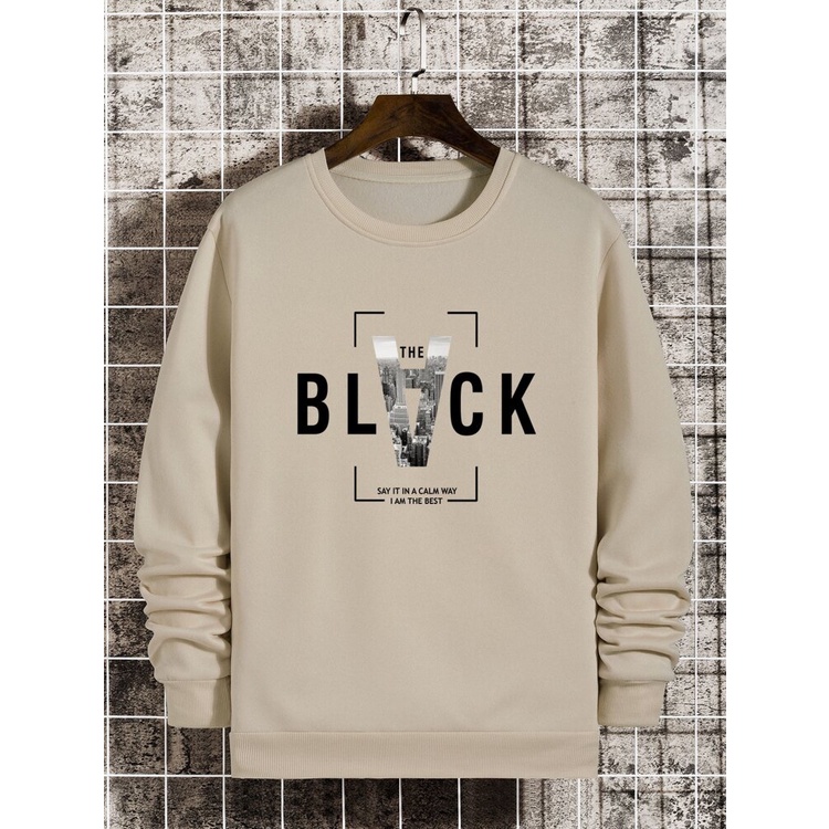 Sweatshirt Basic BLACK II Sweater Crewneck Print DTF II Size M - XL Anak &amp; Dewasa ( Pria &amp; Wanita )