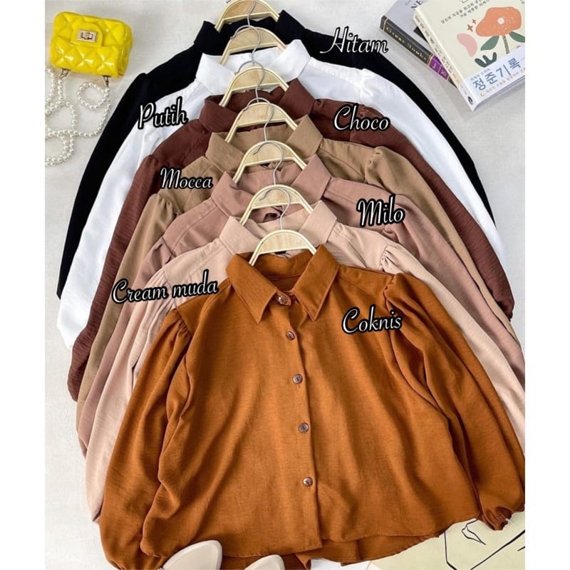 (AMD) KEMEJA TRIYAN OVERSIZE CROP TOP LENGAN BALON BLOUSE CRINCLE AIRFLOW