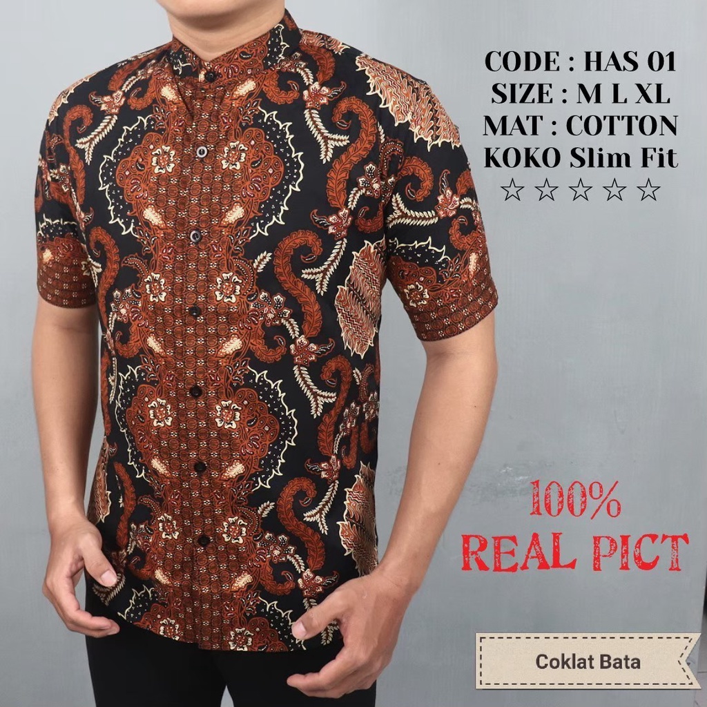 CEVASH SALE Cuci Gudang Baju Batik Pria Slimfit Kemeja Lengan Pendek Hem Slim Fit HAS 01