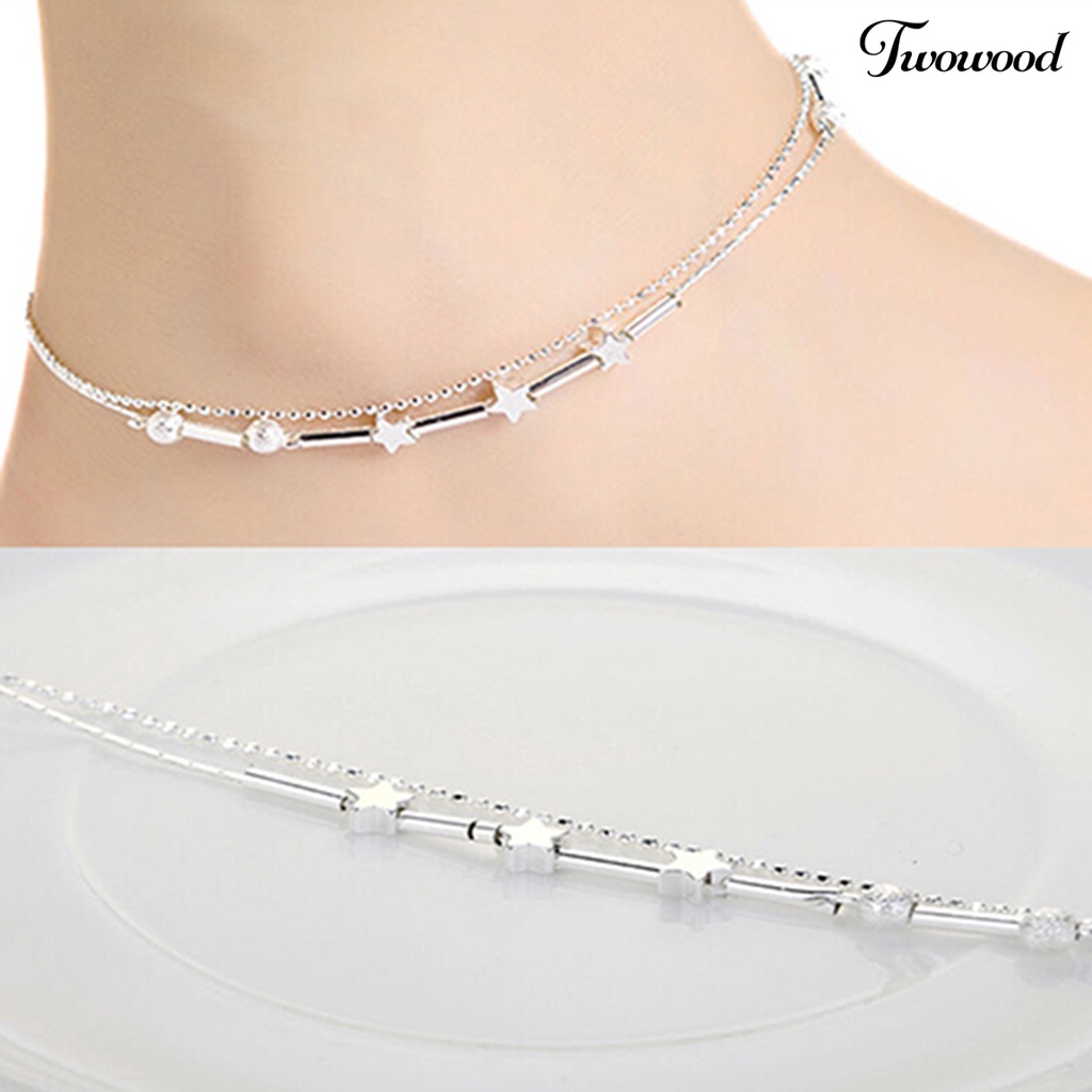 Twowood Anklet Exquisite Adjustable Wanita Bintang Hati Beads Pendant Foot Bracelet Untuk Belanja