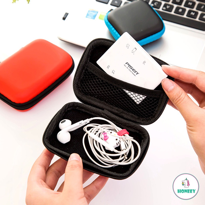 Tas Penyimpanan Earphone / Kabel USB / Headphone / Memory Card Mini Portable Dengan Resleting