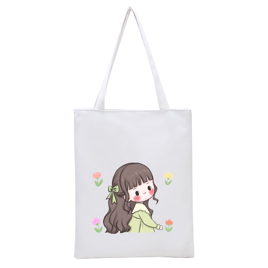 BISA CUSTOM SATUAN TOTEBAG RESLETING PRINTING MOTIF KAWAII GIRL anak lucu imut tas tote sekola kuliah viral || Kiiyoomii ||