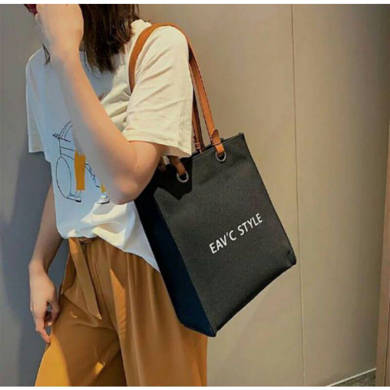 Totebag EAV'C style - COD Totebag Kpop - Totebag Resleting Kekinian Murah