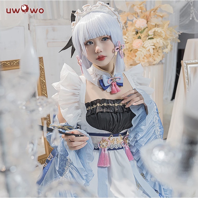 UWOWO Yaka Cosplay Pembantu Gaun Halloween Kostum Natal Pelayan Cos Permainan Genshin Dampak Fanart Kamisato Alias Cosplay