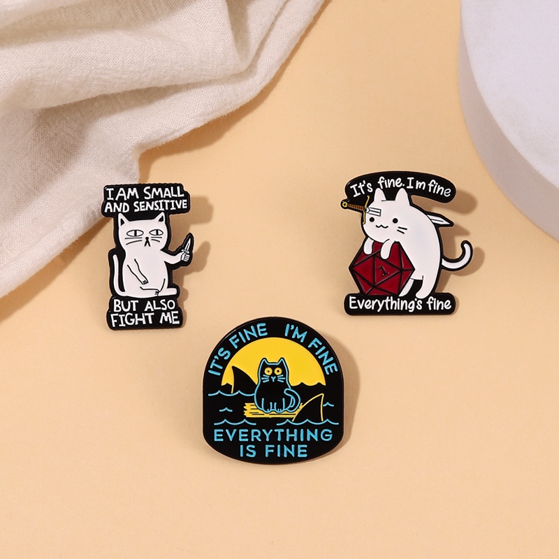 It's Fine I' M Fine Enamel Pin Kucing Lucu Bros Kerah Pin Lencana Kartun Hewan Perhiasan Hadiah Untuk Anak-Anak Teman