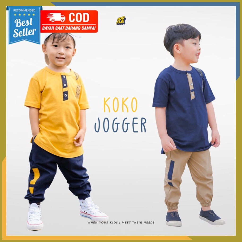 Setelan Koko Kaos Anak Laki Laki Celana Jogger Furqon 3-12 Tahun Hoofla Kids Baju Muslim Kaus Katun 